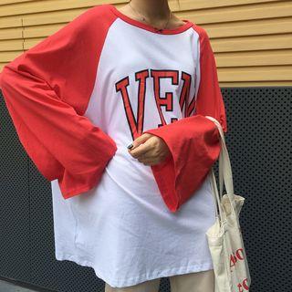 Lettering Raglan Long Sleeve Long T-shirt
