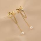 Bow Faux Pearl Alloy Fringed Earring 1 Pair - Gold - One Size