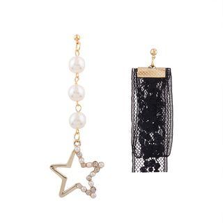 Asymmetric Beaded Lace Earrings