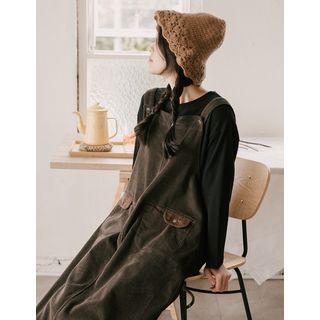 Flap-pocket Corduroy Overall Dress