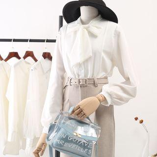 Ribbon-collar Chiffon Shirt
