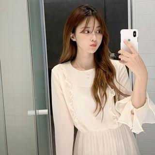 Bell-cuff Frilled Long Chiffon Dress