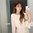 Bell-cuff Frilled Long Chiffon Dress