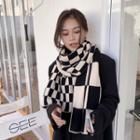 Checker Knit Scarf Black & White - One Size