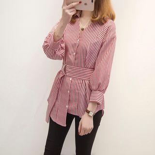 Striped Balloon-sleeve Top