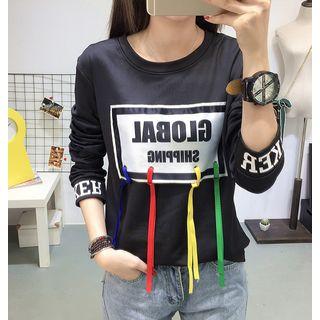 Lettering Color Strap Long Sleeve T-shirt