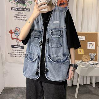 Letter Printed Denim Vest