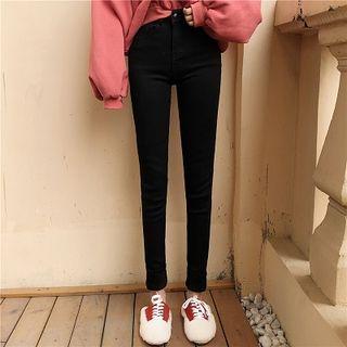 Letter Sweatshirt / Fleece-lined Skinny Jeans