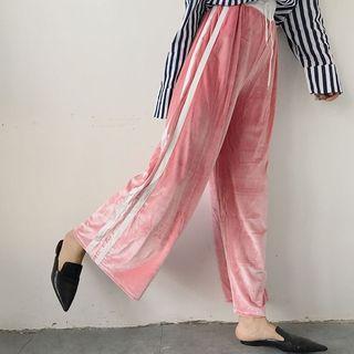 Contrast Trim Wide-leg Velvet Pants