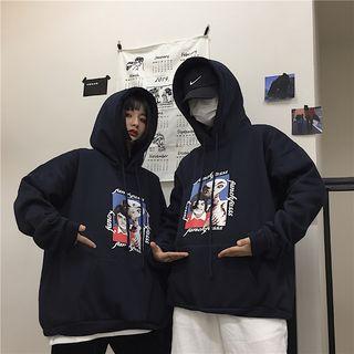 Alien Print Hoodie Navy Blue - One Size