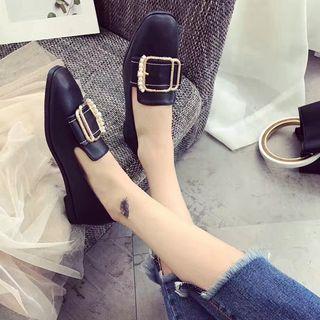Square-toe Faux-pearl Buckle Loafers