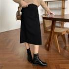 Plain Knit Midi Skirt Black - One Size