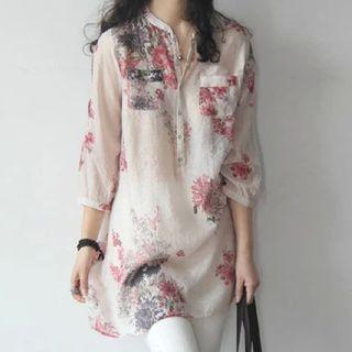 Floral Print 3/4-sleeve Tunic