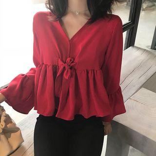 V-neck Bow Chiffon Blouse
