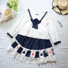 Set: Sailor Collar Long-sleeve Top + Panel Skirt
