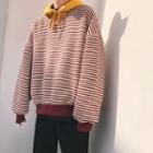 Stripe Hooded Panel Loose-fit Pullover