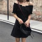 Short-sleeve Spaghetti-strap Off-shoulder Ruffled Dress