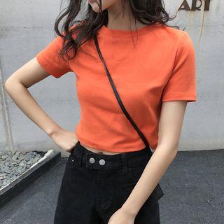 Plain Short-sleeve Cropped T-shirt / Sleeveless Top