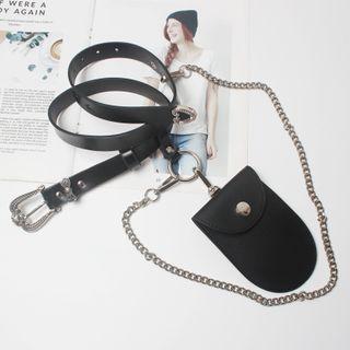Faux Leather Chained Belt Bag Black - One Size