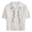 Short-sleeve Flower Embroidered Shirt White - One Size