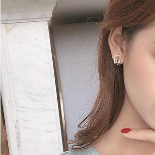 Rhinestone & Faux Pearl Rectangle Earring / Clip-on Earring