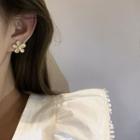 Flower Cat Eye Stone Earring A142 - 1 Pair - Gold - One Size