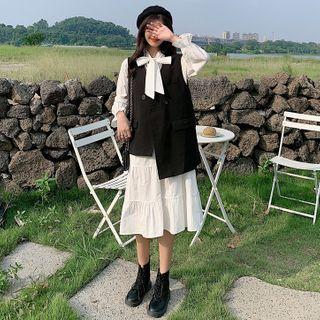 Puff-sleeve Midi A-line Dress / Vest