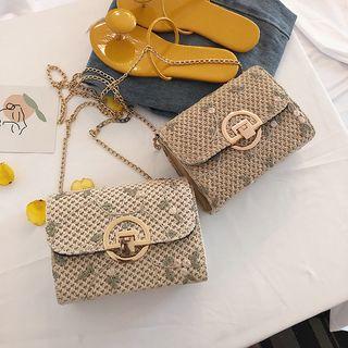 Embroidered Woven Shoulder Bag