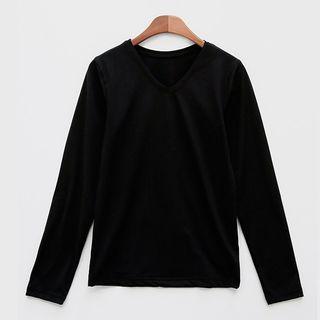 V-neck Brushed Fleece Lined T-shirt