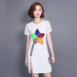 Short-sleeve Paneled Slit-front Dress