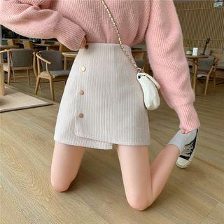 Asymmetric High-waist Corduroy Mini A-line Skirt