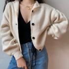 Stand-collar Lantern-sleeve Cardigan Off-white - One Size