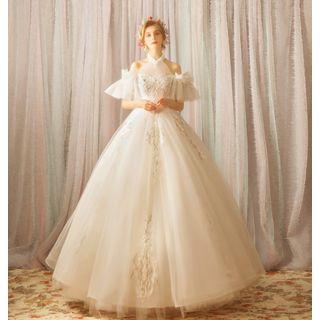 Cold-shoulder Short-sleeve Wedding Ball Gown