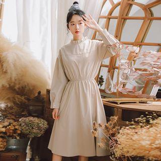 Puff-sleeve Frill Collar Midi Dress