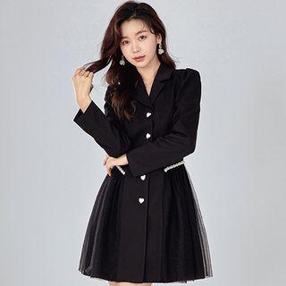 Long-sleeve Mesh Panel Mini Blazer Dress