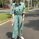 Plaid Short-sleeve Jumpsuit