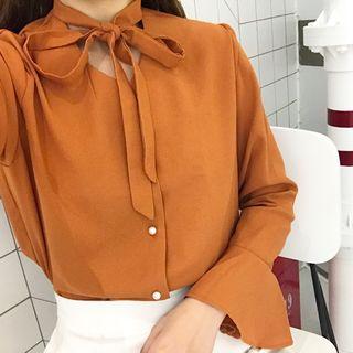 Bow Bell-sleeve Chiffon Top