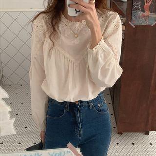 Embroidered Eyelet Lace Blouse Almond - One Size