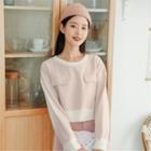Crewneck Color-block Long-sleeve Sweater As Shown In Figure - One Size