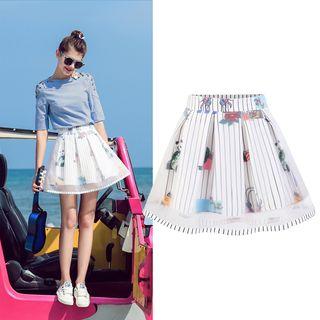 Tulle-overlay Patterned Skirt