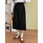Plus Size Slit-front Pleated Long Skirt