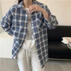 Long-sleeve Plaid Button-up Loose Fit Light Shirt