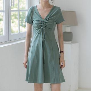 Short-sleeve Knot Front A-line Dress