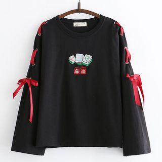 Mahjong Embroidered Long-sleeve T-shirt