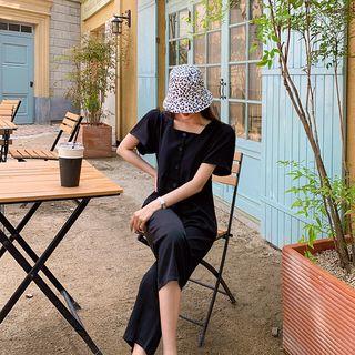 Square-neck Buttoned Straight-cut Jumpsuit