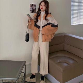 Color Panel Zip-up Fleece Jacket / Wide-leg Pants