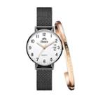 Set: Alloy Mesh Strap Watch + Open Bangle