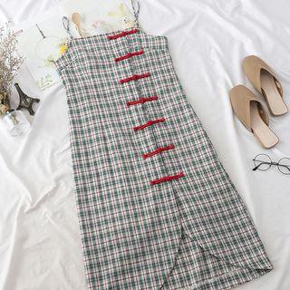 Plaid Sleeveless Qipao Dress