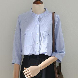 Semi Sleeve Stand-collar Striped Shirt