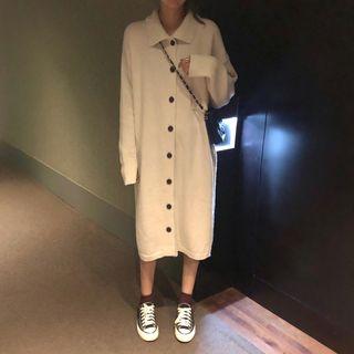 Single-breasted Long-sleeve Midi Knit Dress